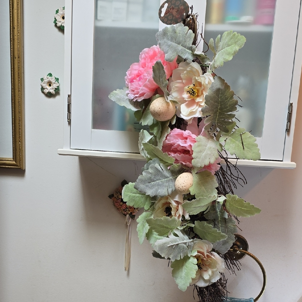 Floral Hanging Cascade with Pink and Cream Blooms